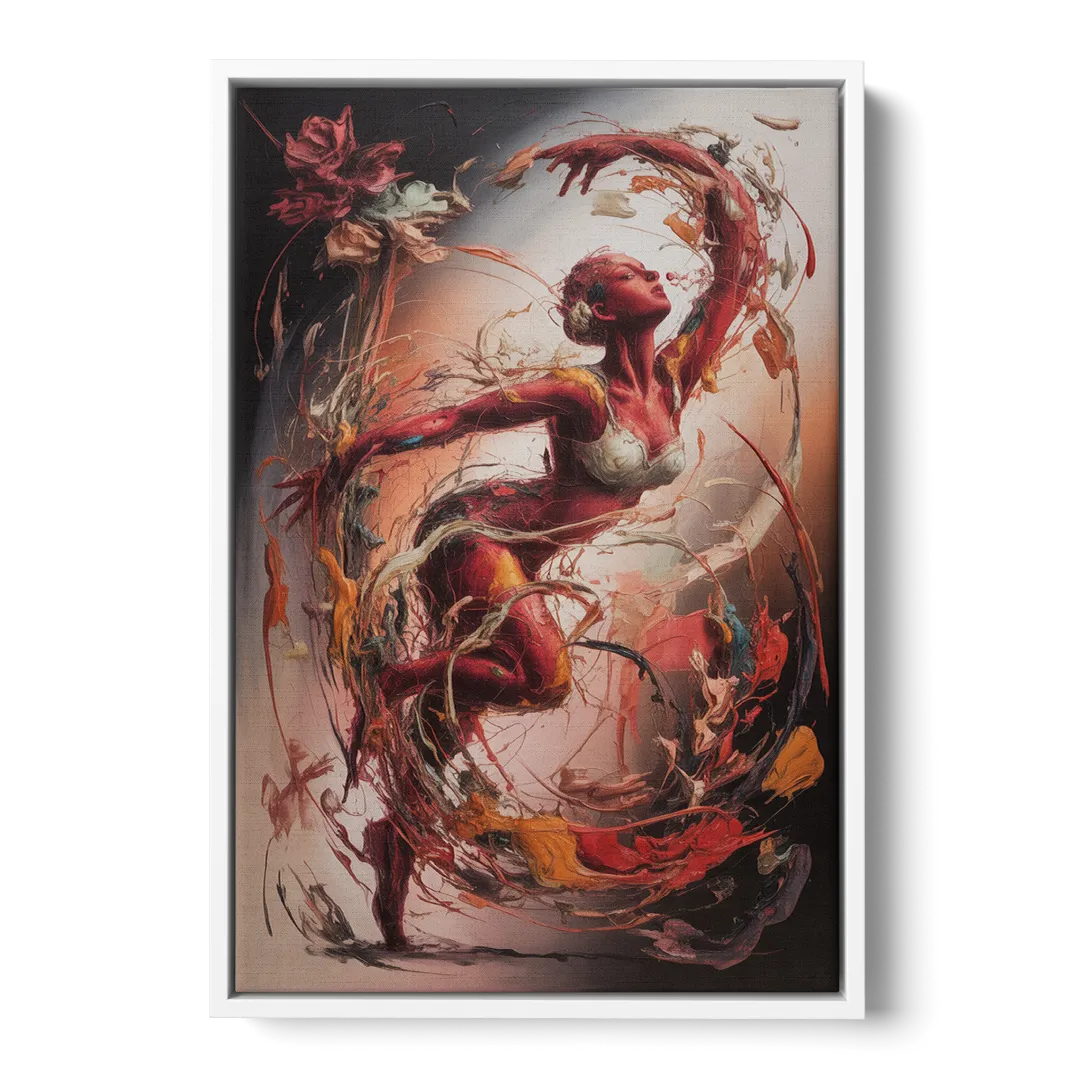 Energetic Harmony Red Abstract - White Frame Canvas