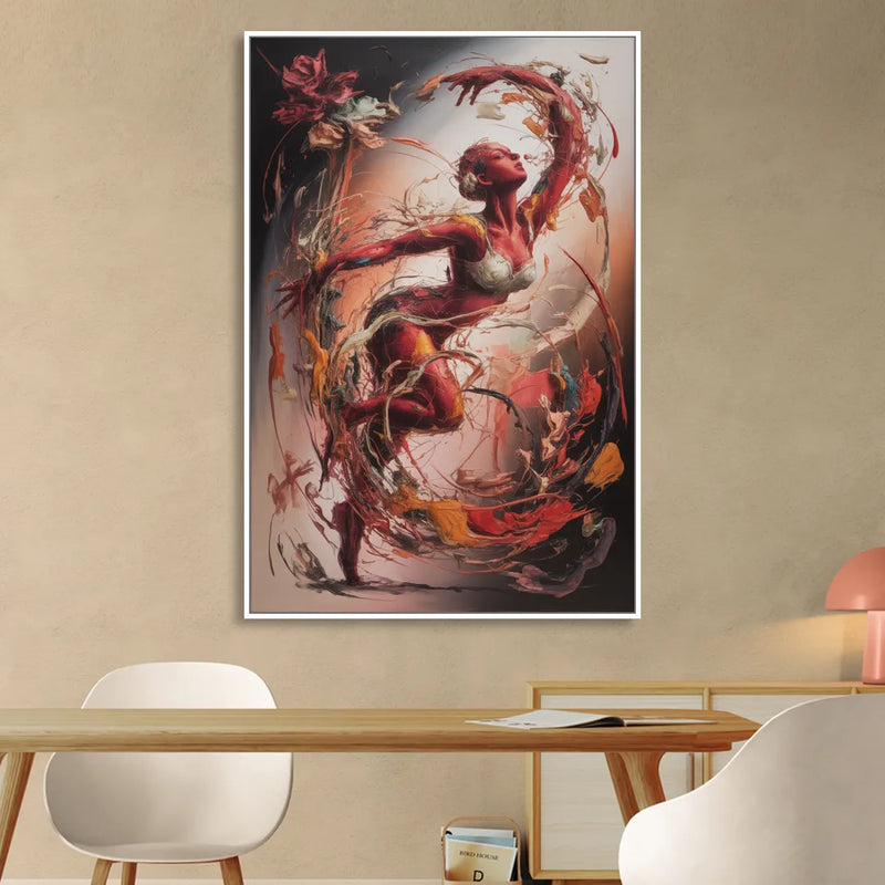 Energetic Harmony Red Abstract Living Room - White Canvas Wall Art