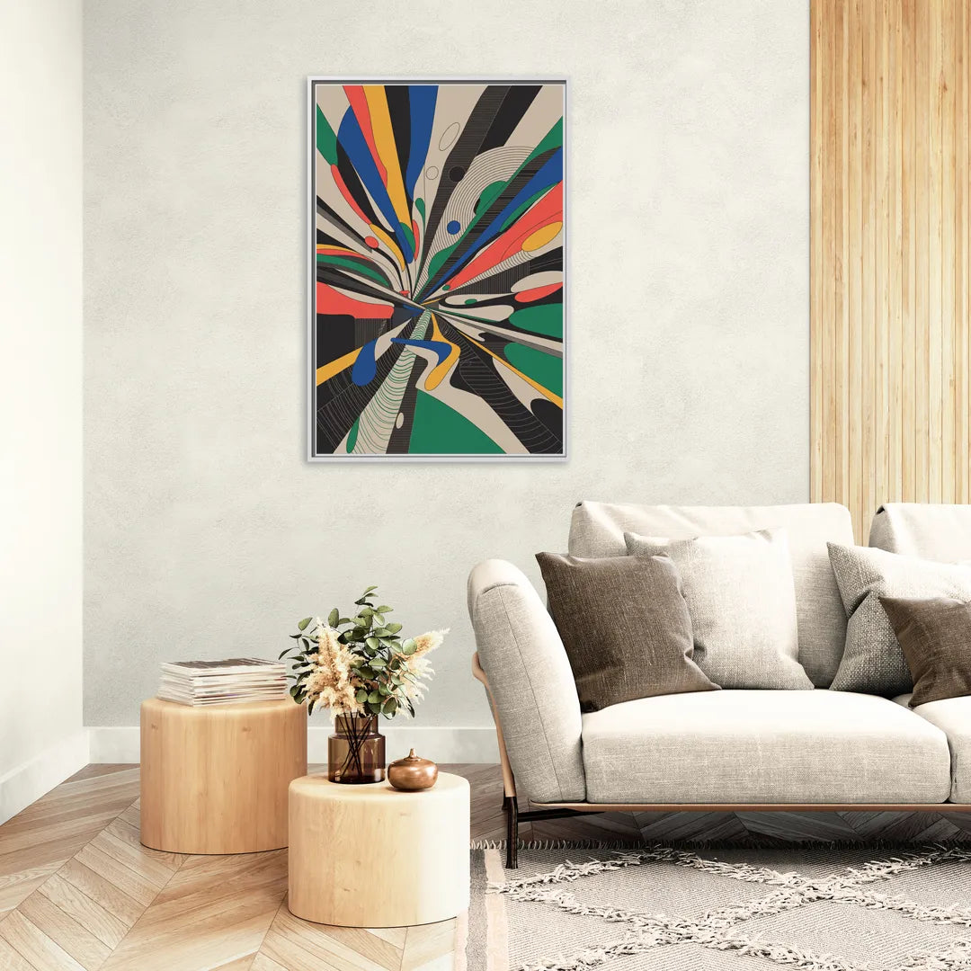 Energetic Layers of Colorful Abstract - Living Room White Frame Canvas