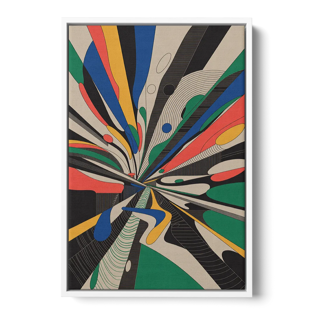 Energetic Layers of Colorful Abstract - White Frame Canvas