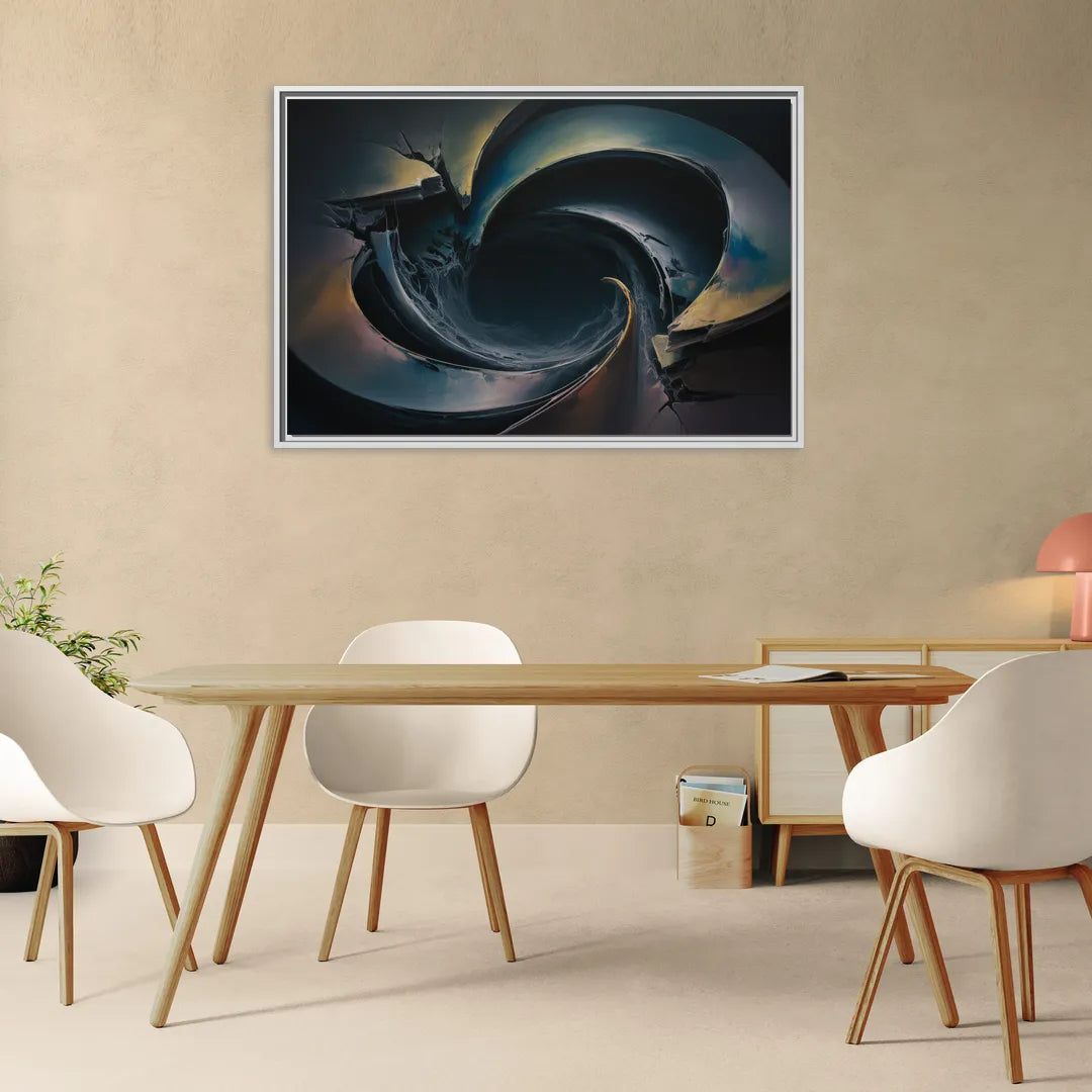 Enigmatic Swirl Dark Abstract - Living Room White Frame Canvas