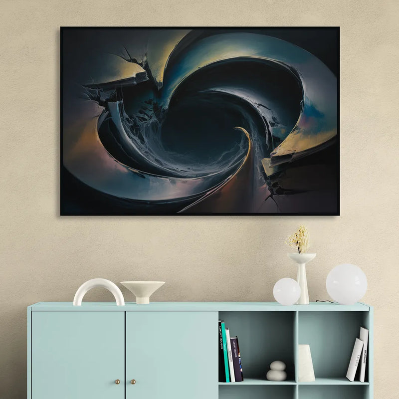Enigmatic Swirl Dark Abstract Living Room - Black Canvas Wall Art