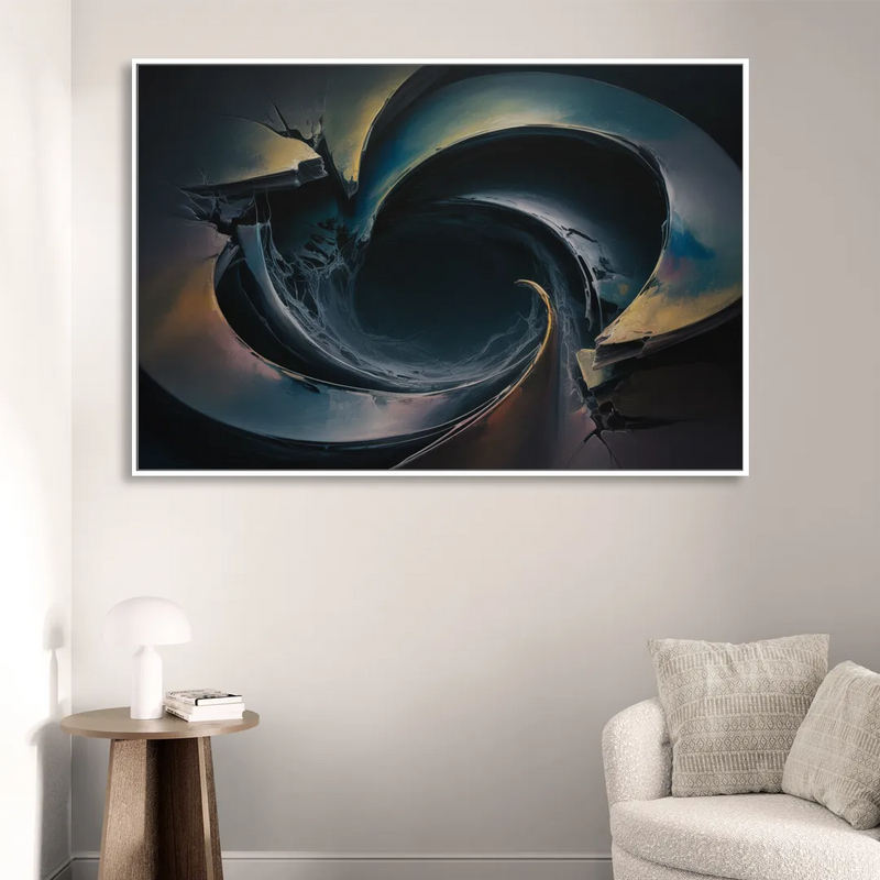 Enigmatic Swirl Dark Abstract Sitting Room - White Canvas Wall Art