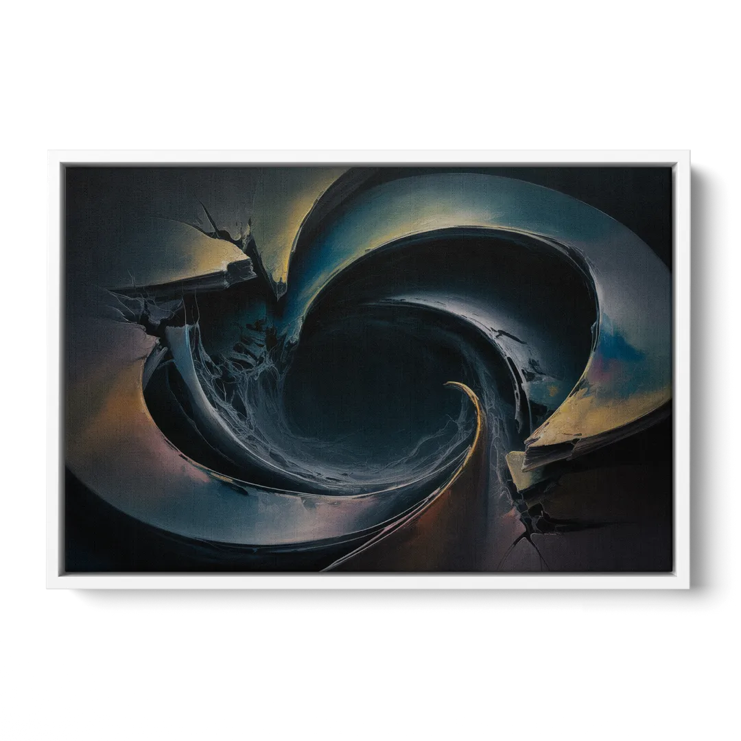 Enigmatic Swirl Dark Abstract - White Frame Canvas