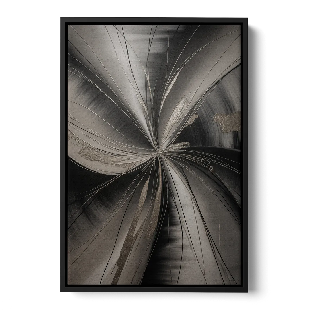 Entwined Elegance Black and Grey Abstract - Black Frame Canvas