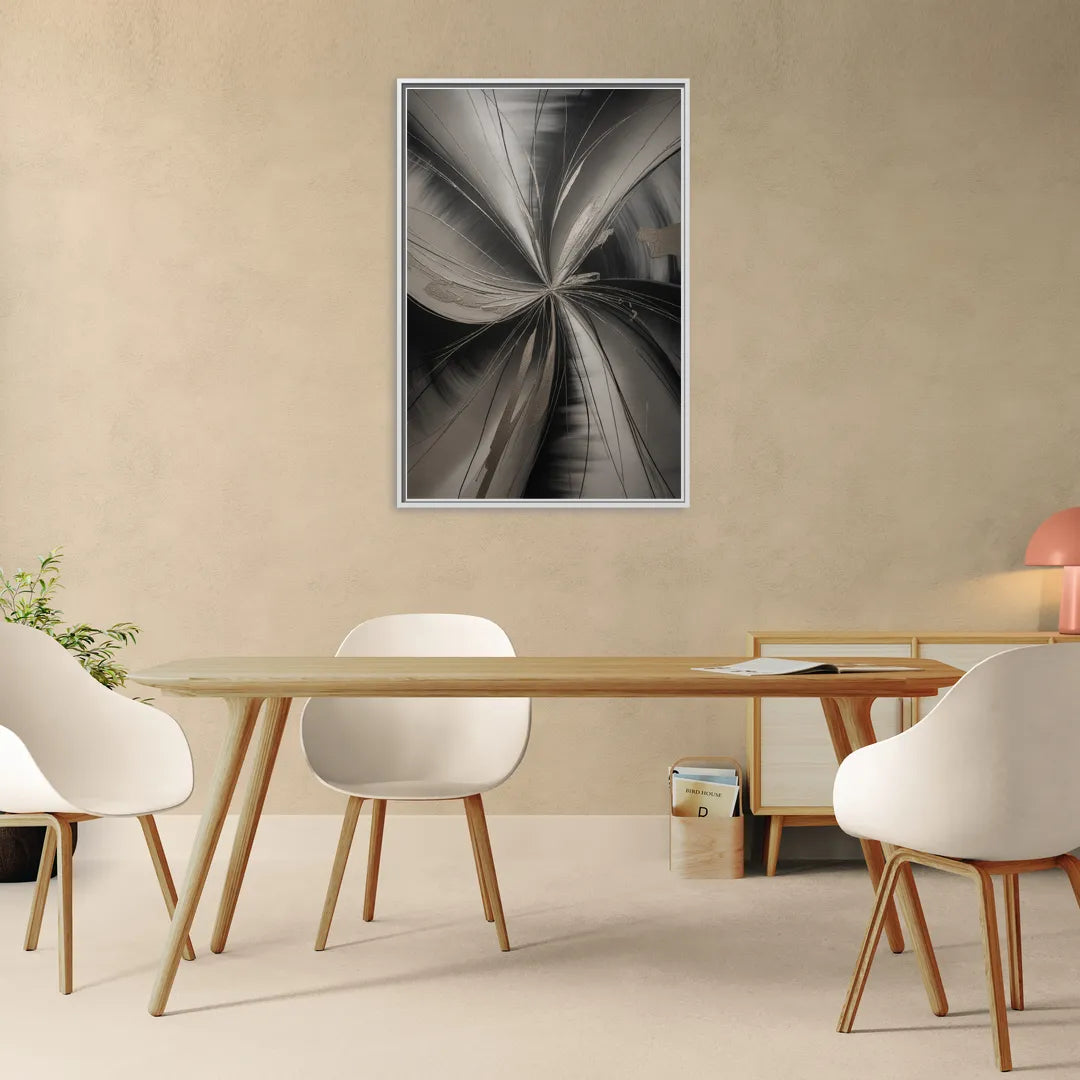 Entwined Elegance Black and Grey Abstract - Living Room White Frame Canvas