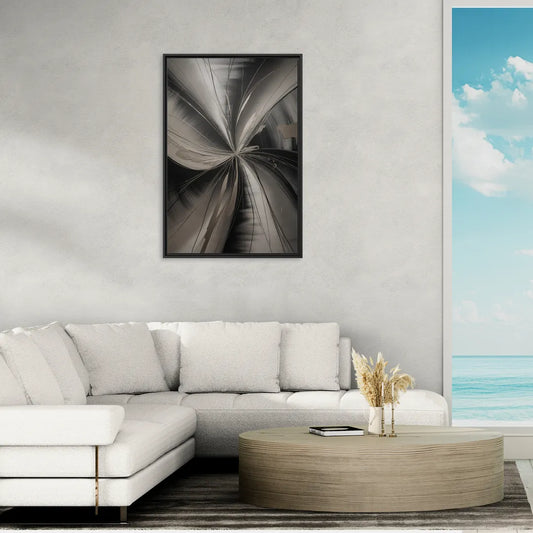 Entwined Elegance Black and Grey Abstract - Living Room Black Frame Canvas