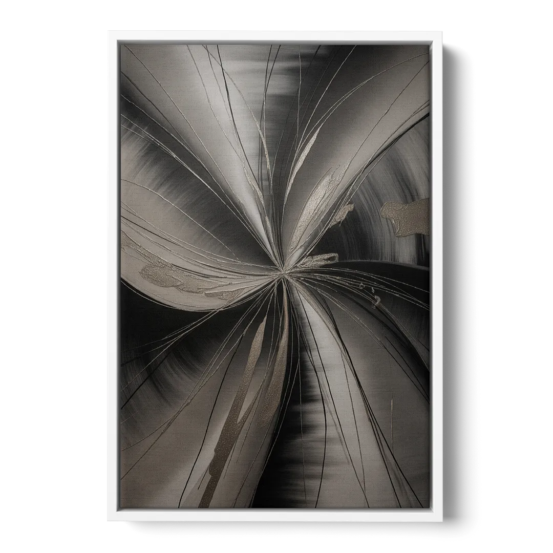 Entwined Elegance Black and Grey Abstract - White Frame Canvas