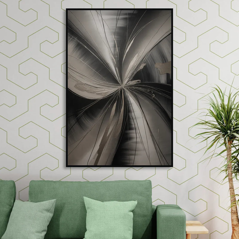 Entwined Elegance Black and Grey Abstract Living Room - Black Canvas Wall Art