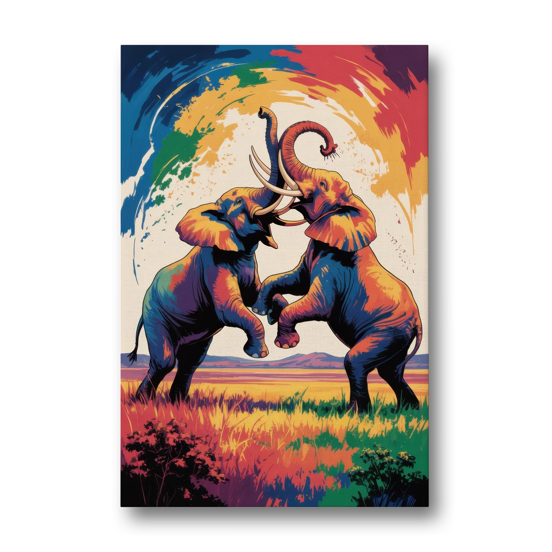 Epic Elephant Battle - Canvas Wall Art - Front