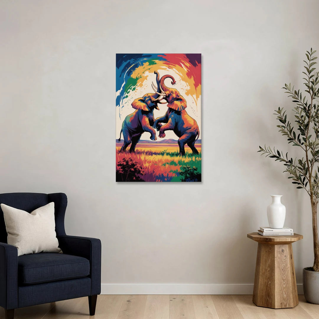 Epic Elephant Battle - Canvas Wall Art - Sofa - 24x36