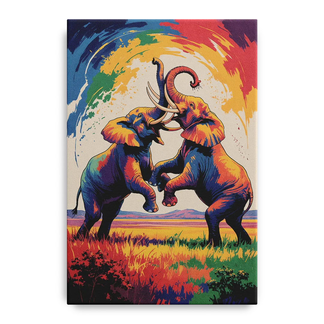 Epic Elephant Battle - Canvas Wall Art