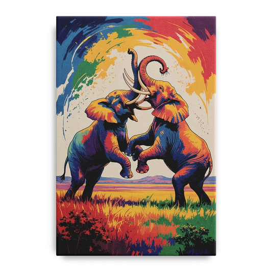 Epic Elephant Battle - Canvas Wall Art