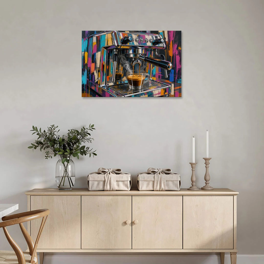 Espresso Painting of a Chrome Machine - Canvas Wall Art - Coffee Table - 36x24