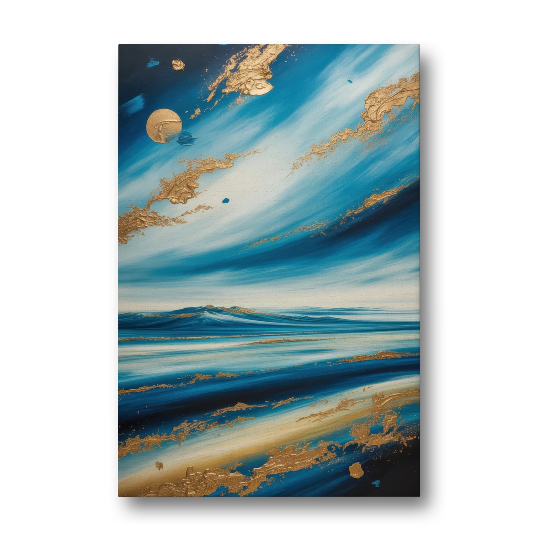 Eternal Horizon Blue and Gold Abstract - Canvas Wall Art - Front