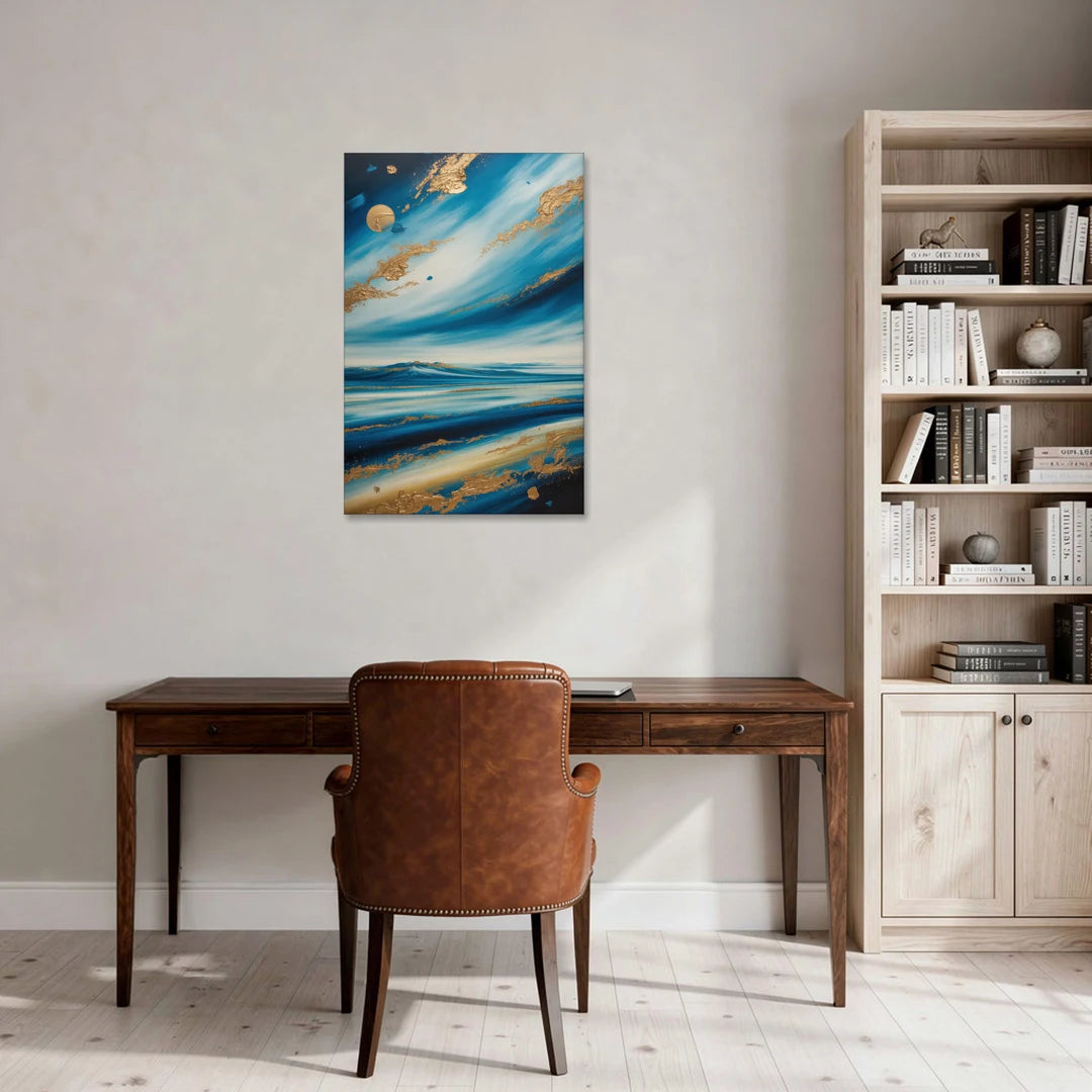 Eternal Horizon Blue and Gold Abstract - Canvas Wall Art - Office - 24x36