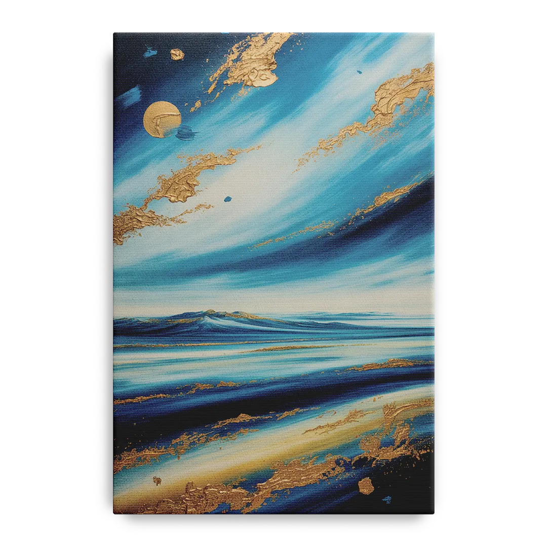 Eternal Horizon Blue and Gold Abstract - Canvas Wall Art