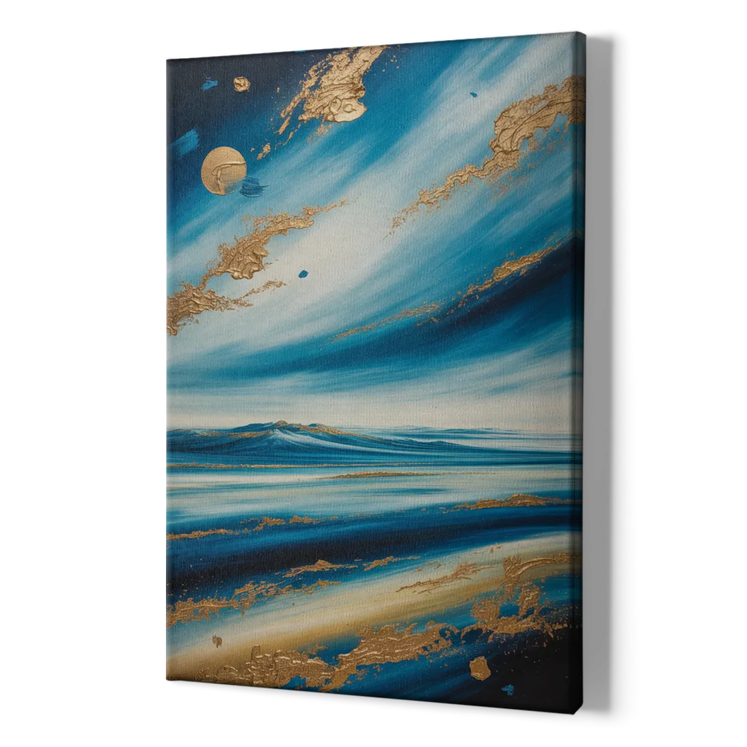 Eternal Horizon Blue and Gold Abstract - Canvas Print Art Sides