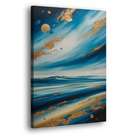 Eternal Horizon Blue and Gold Abstract - Canvas Wall Art