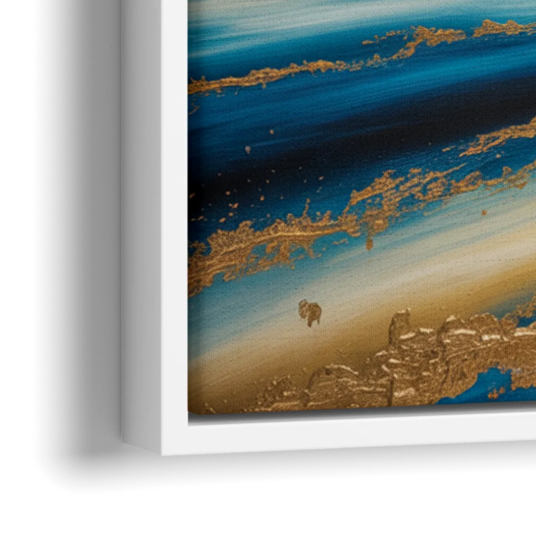 Eternal Horizon Blue and Gold Abstract - Close-Up White Frame Canvas