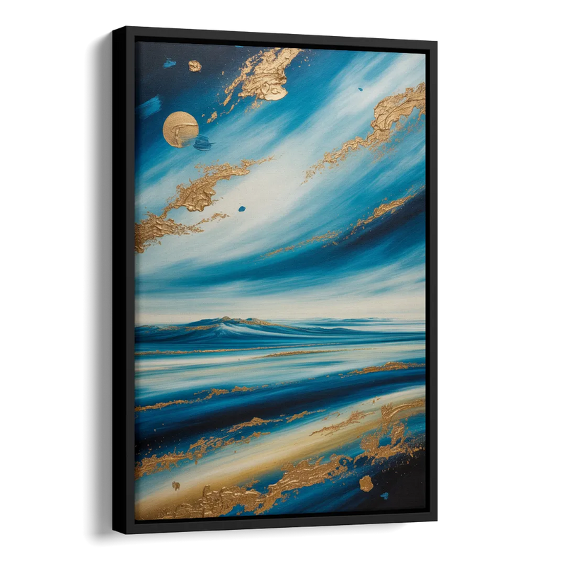 Eternal Horizon Blue and Gold Abstract Side - Black Canvas Wall Art