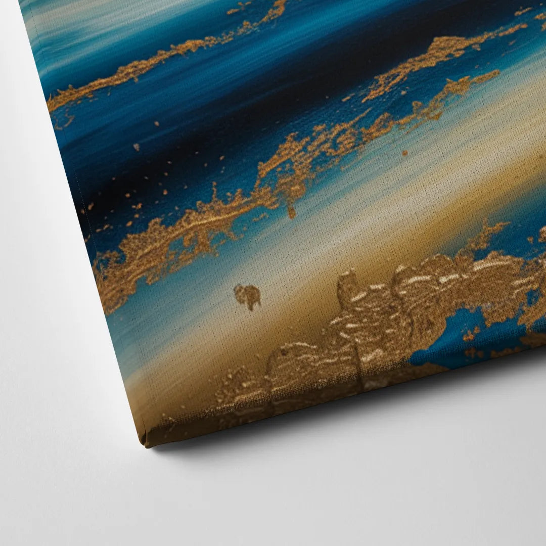 Eternal Horizon Blue and Gold Abstract Canvas Close Up