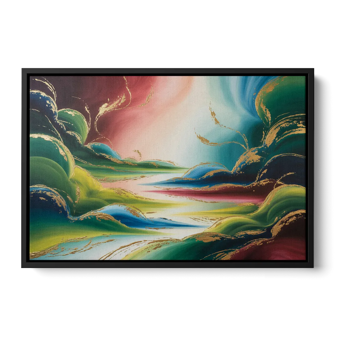 Ethereal Dreamscape Colorful Abstract - Black Frame Canvas