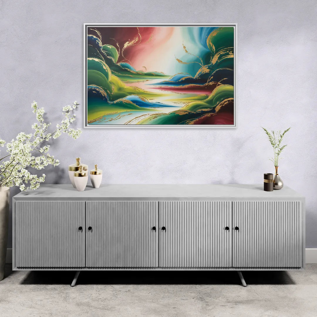 Ethereal Dreamscape Colorful Abstract - Living Room White Frame Canvas