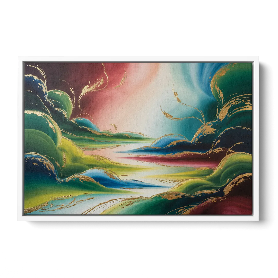Ethereal Dreamscape Colorful Abstract - White Frame Canvas