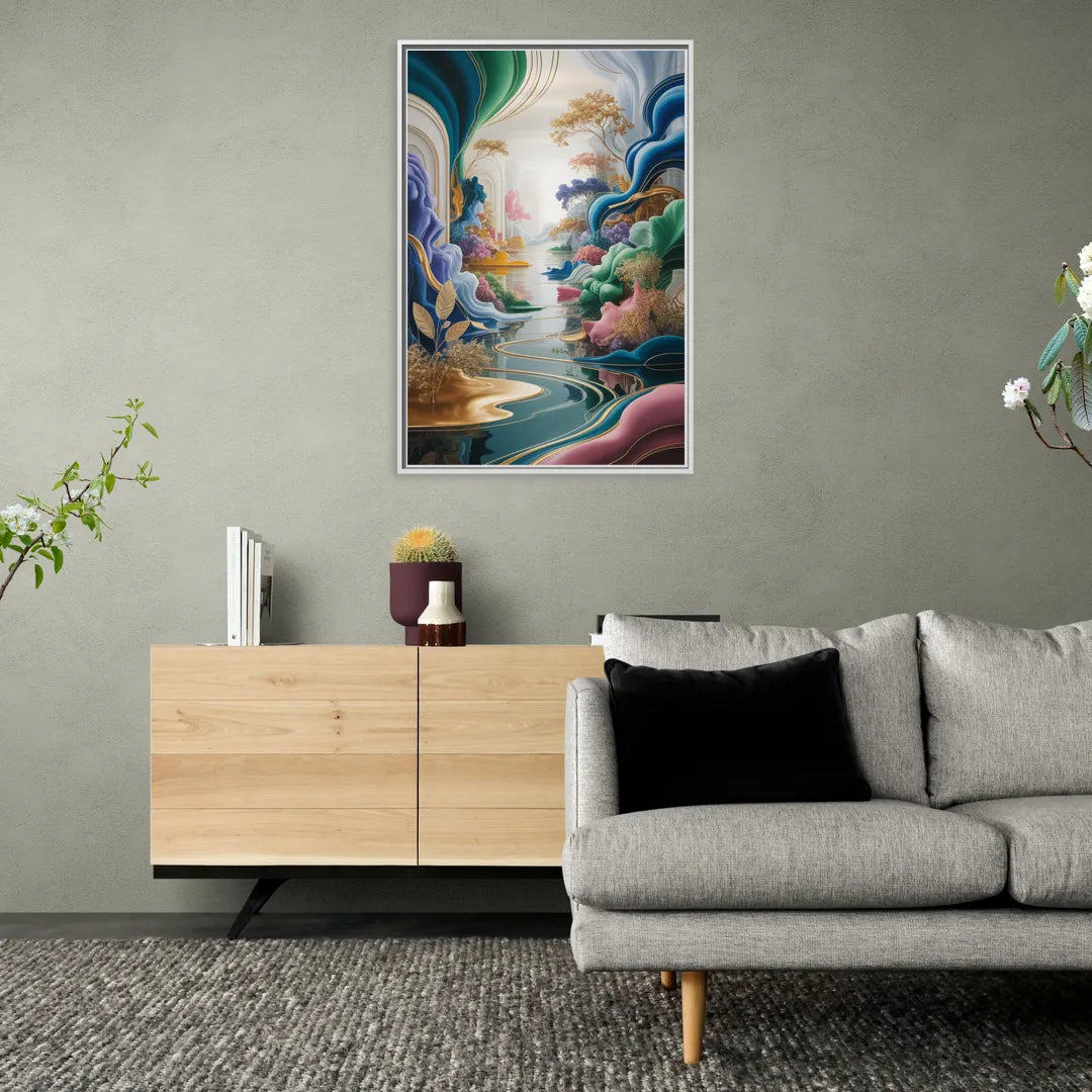 Ethereal Elegance Colorful Abstract - Living Room White Frame Canvas