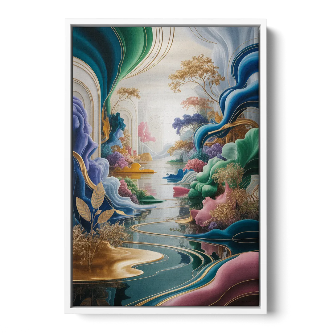 Ethereal Elegance Colorful Abstract - White Frame Canvas