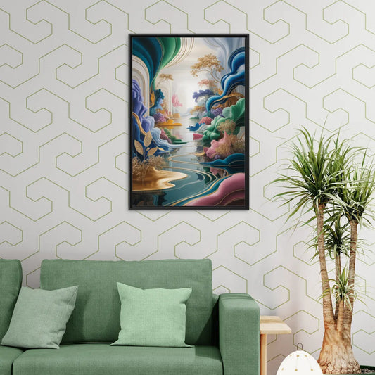 Ethereal Elegance Colorful Abstract - Living Room Black Frame Canvas