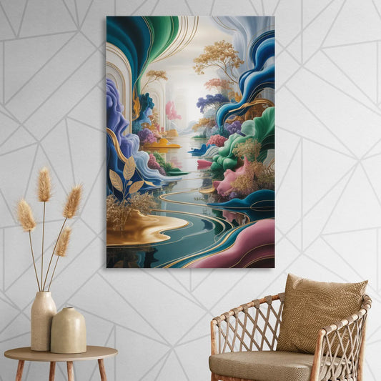 Ethereal Elegance Colorful Abstract Living Room - Canvas Wall Art