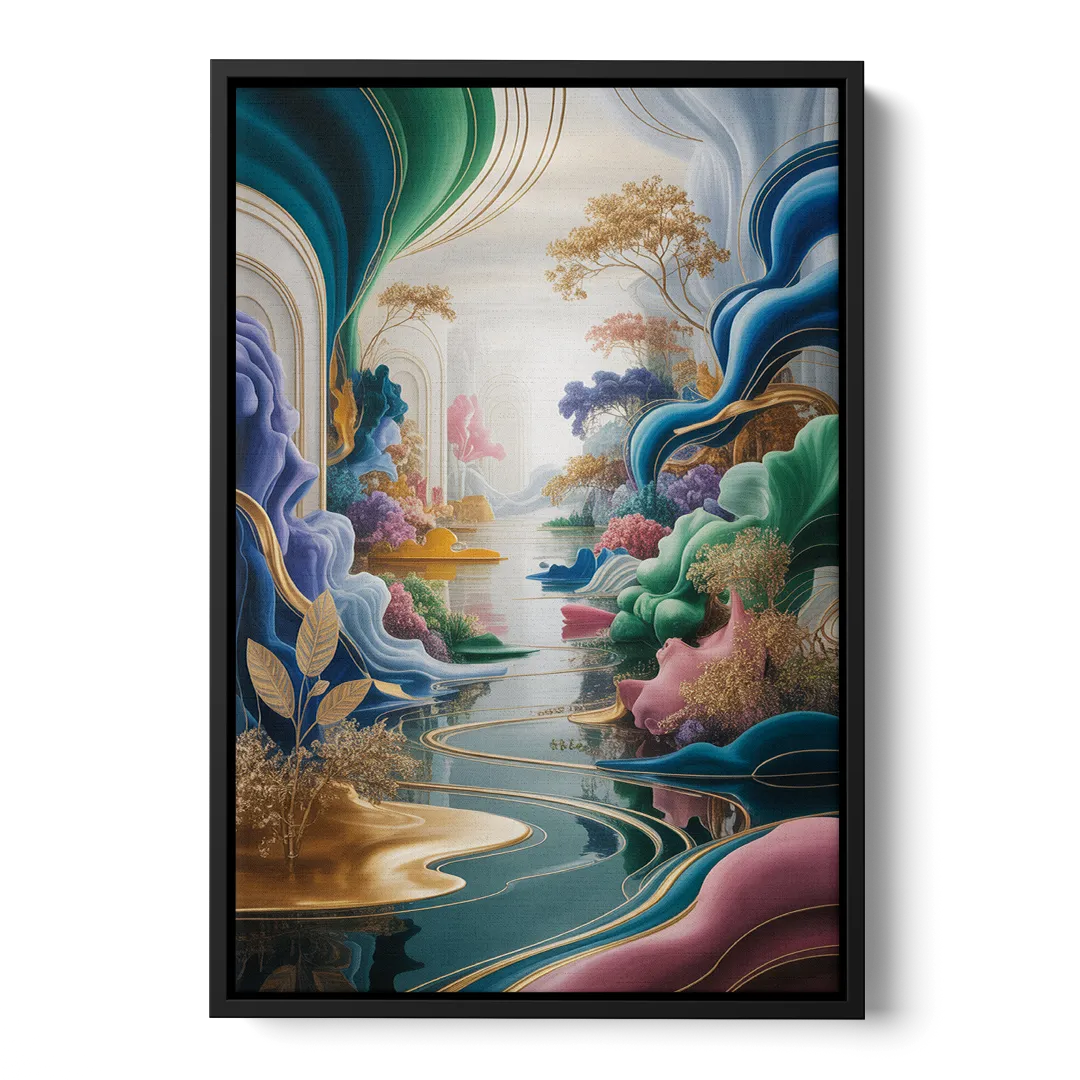 Ethereal Elegance Colorful Abstract - Black Frame Canvas