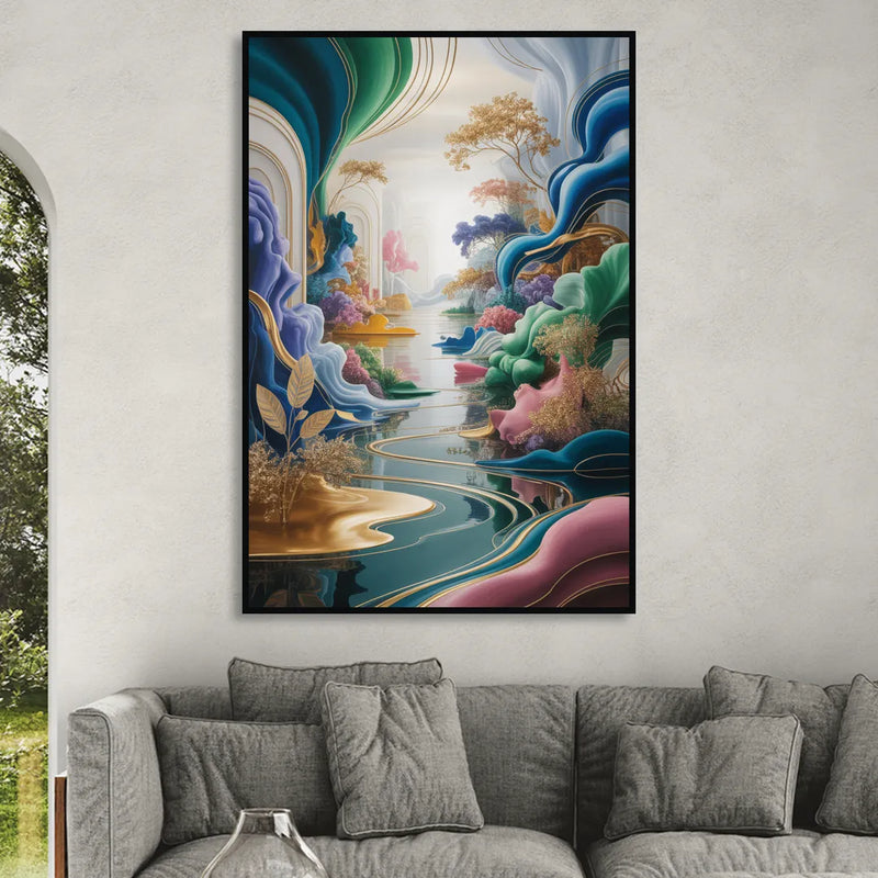 Ethereal Elegance Colorful Abstract Sitting Room - Black Canvas Wall Art