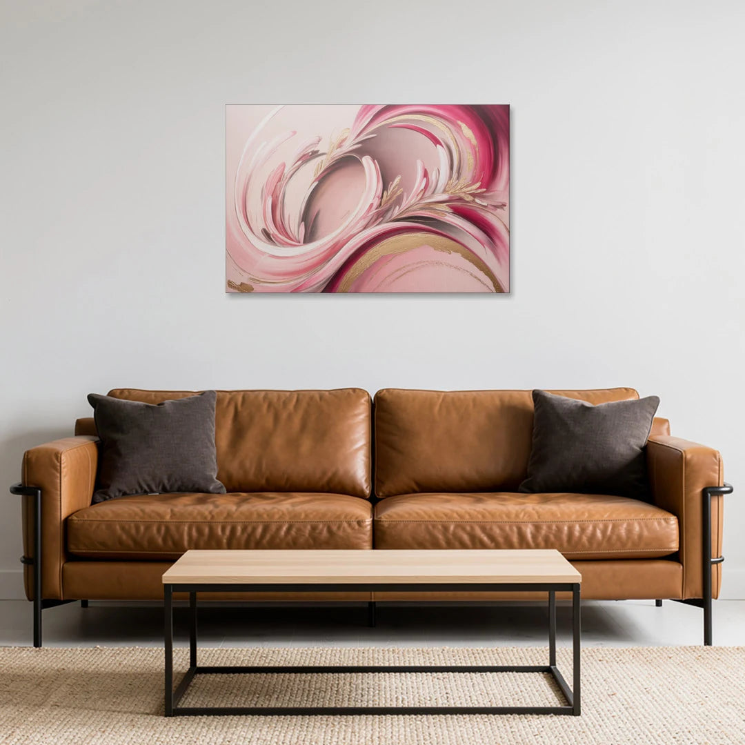 Ethereal Elegance Pink Abstract - Canvas Wall Art - Sofa - 36x24