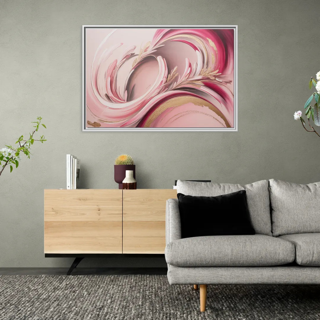 Ethereal Elegance Pink Abstract - Living Room White Frame Canvas