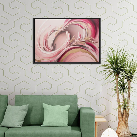 Ethereal Elegance Pink Abstract - Living Room Black Frame Canvas