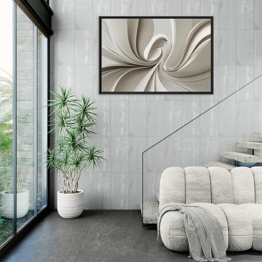 Ethereal Elegance White Abstract - Living Room Black Frame Canvas