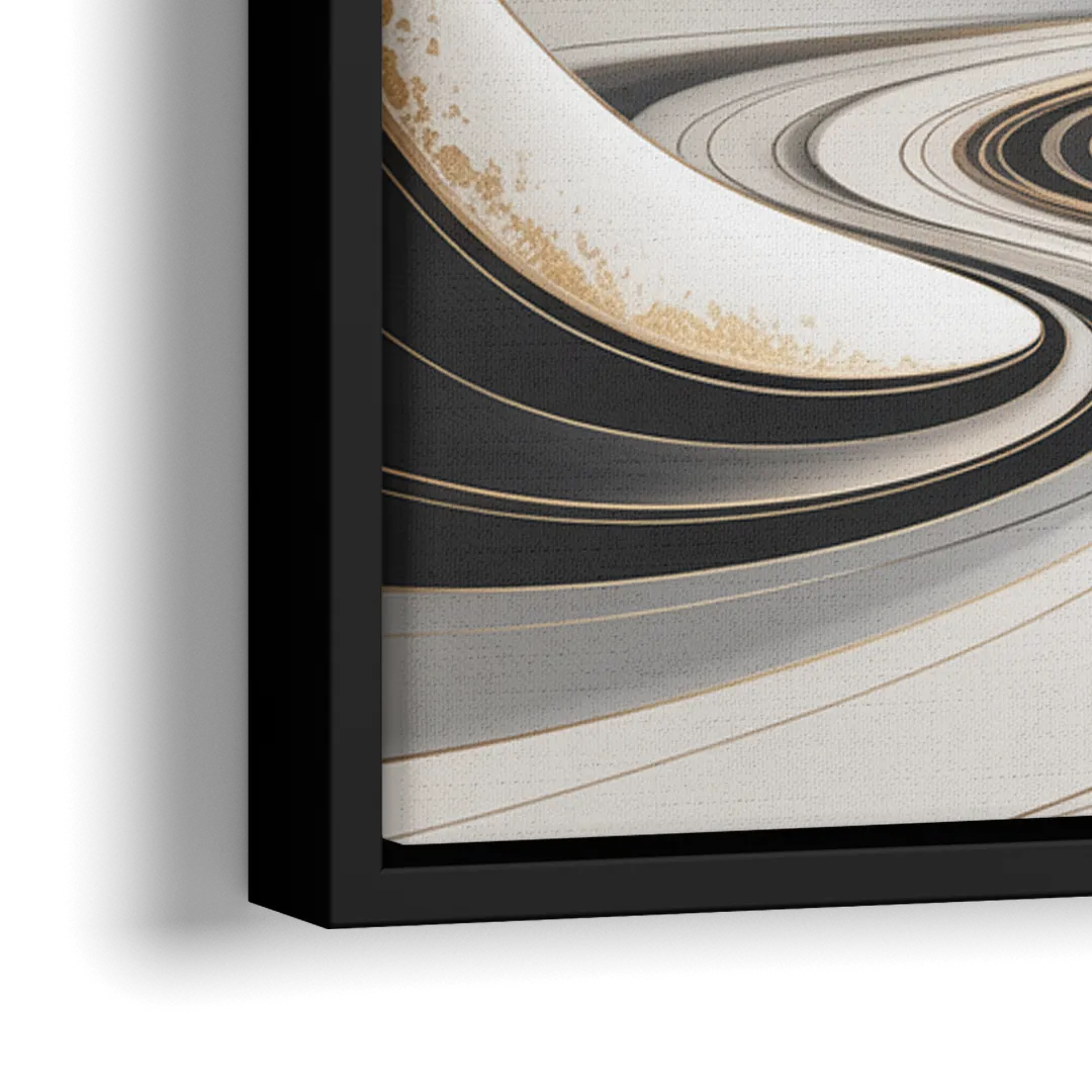 Ethereal Fluidity White Abstract - Close-Up Black Frame Canvas