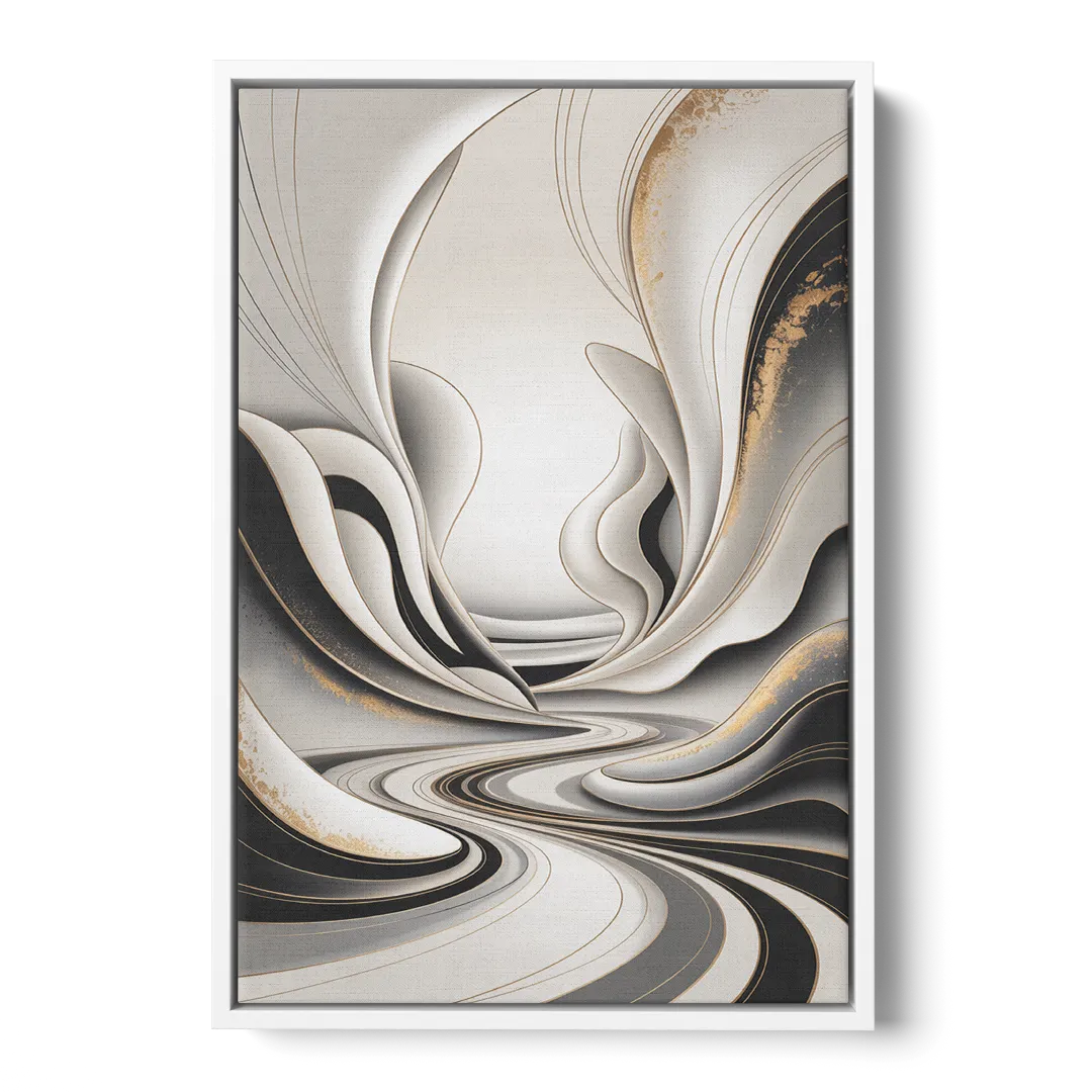Ethereal Fluidity White Abstract - White Frame Canvas