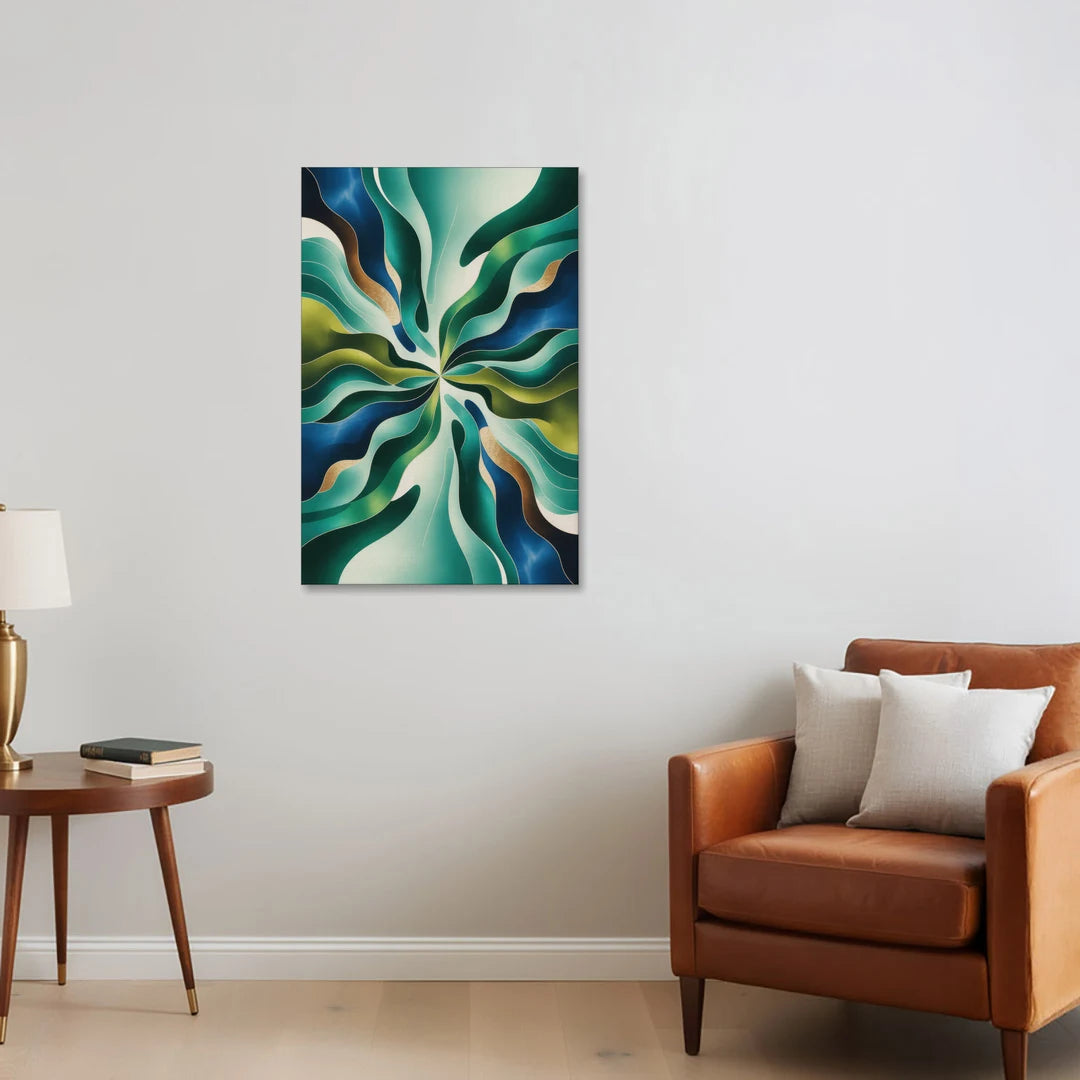 Ethereal Harmony Blue and Green Abstract - Canvas Wall Art - Sofa - 24x36