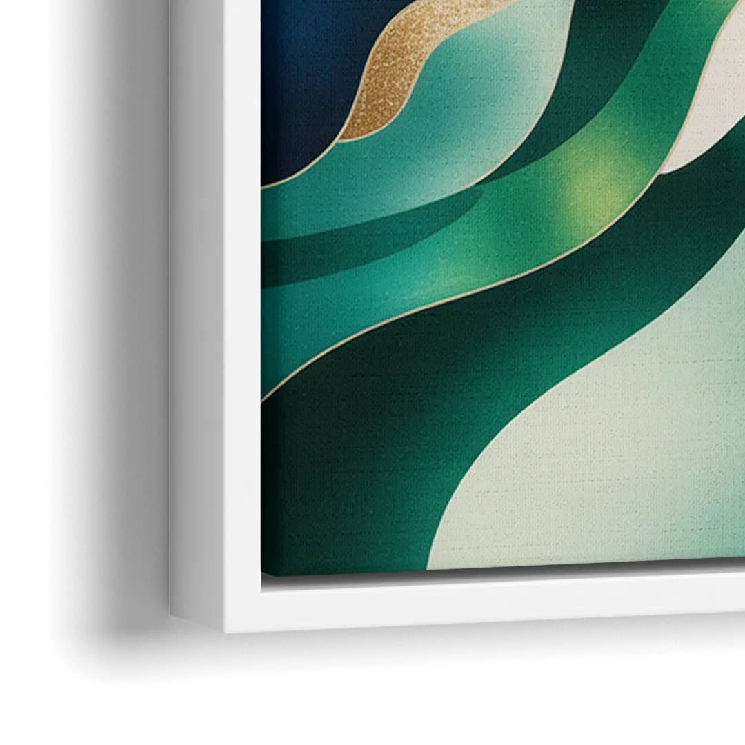 Ethereal Harmony Blue and Green Abstract - Close-Up White Frame Canvas