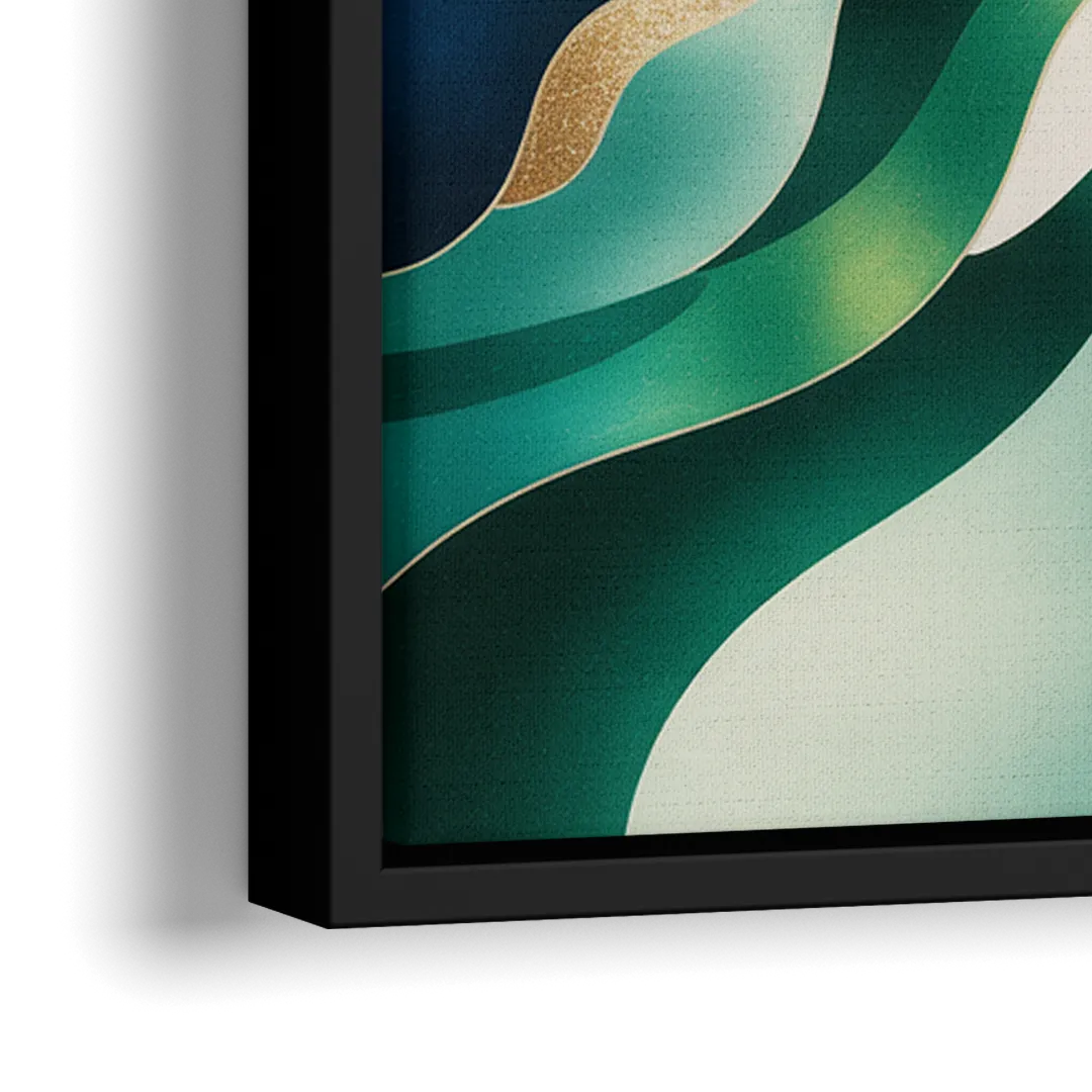 Ethereal Harmony Blue and Green Abstract - Close-Up Black Frame Canvas