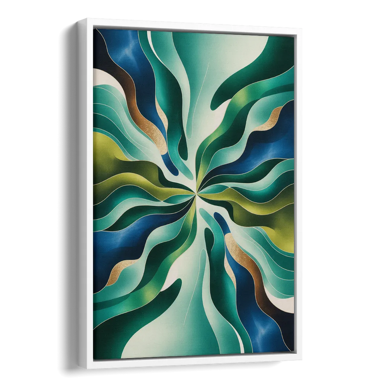 Ethereal Harmony Blue and Green Abstract Side - White Canvas Wall Art