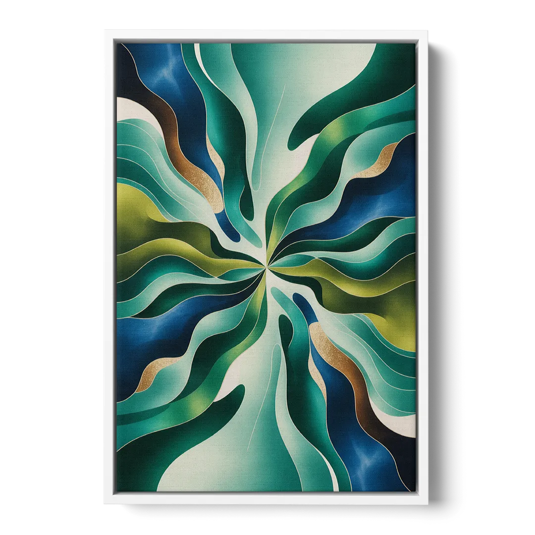 Ethereal Harmony Blue and Green Abstract - White Frame Canvas