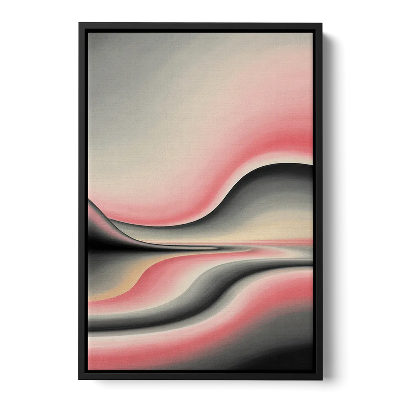 Ethereal Horizon Pink and Grey Abstract Front - Black Canvas Wall Art