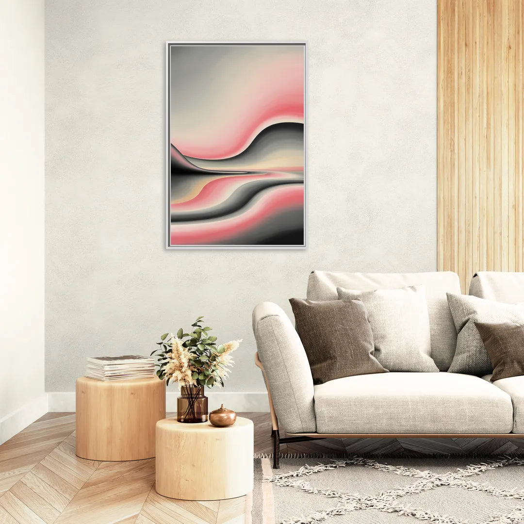 Ethereal Horizon Pink and Grey Abstract - Living Room White Frame Canvas