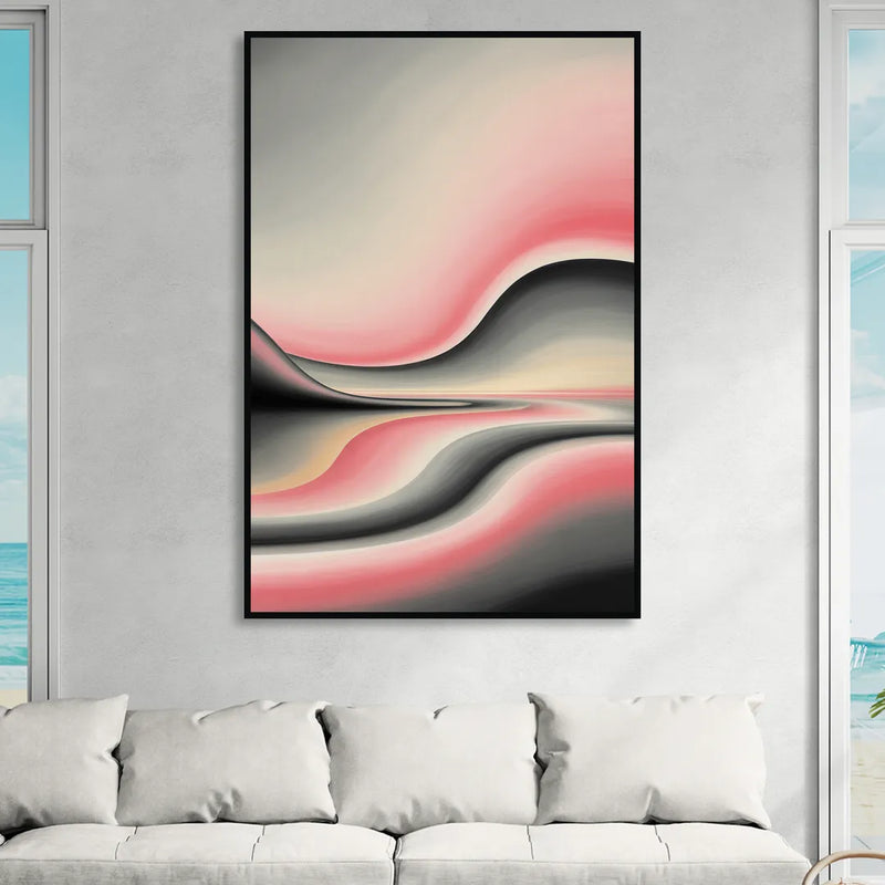 Ethereal Horizon Pink and Grey Abstract Sitting Room - Black Canvas Wall Art
