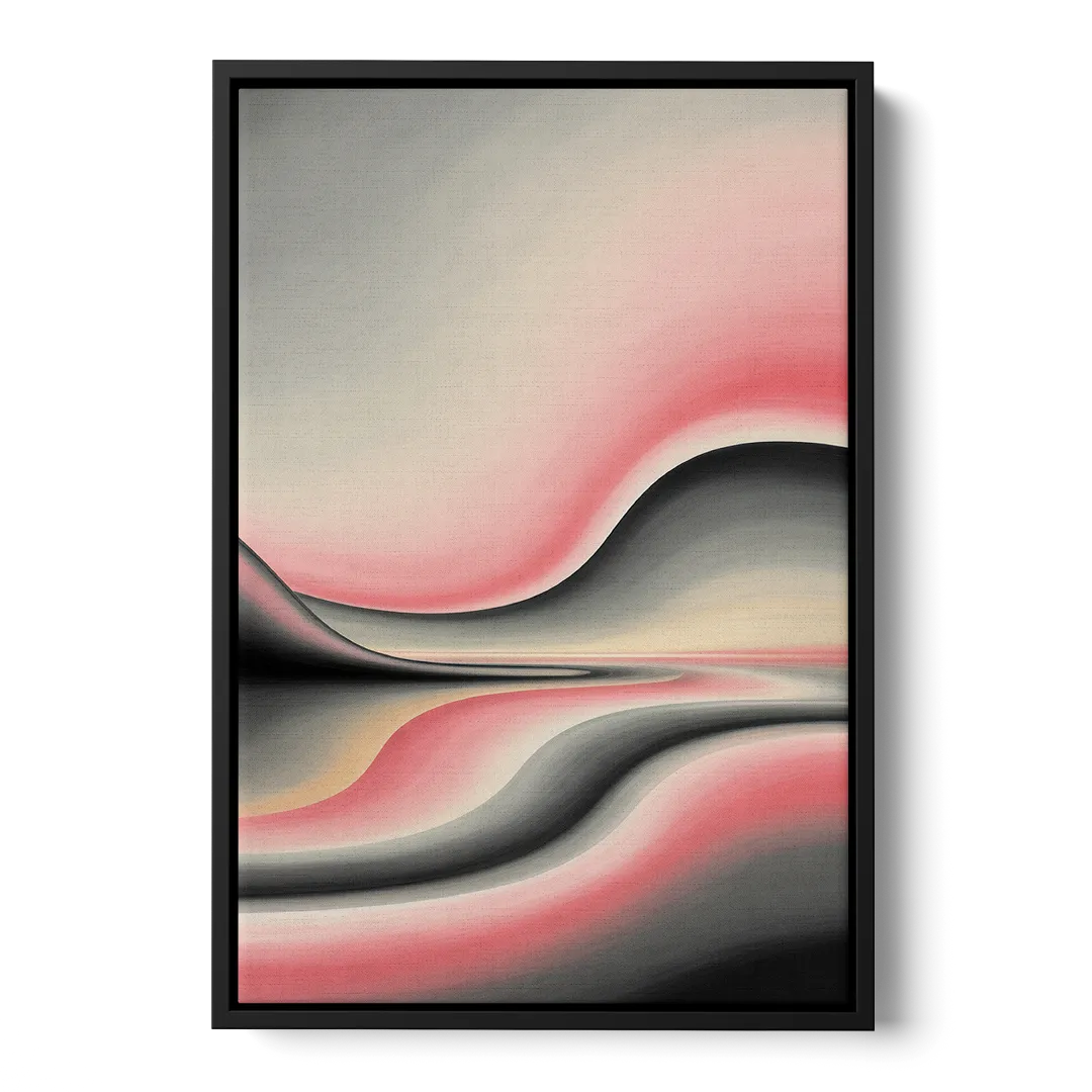Ethereal Horizon Pink and Grey Abstract - Black Frame Canvas